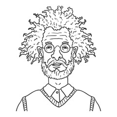 Vector Outline Character - Old Man with Curly Hair and Eyeglasses.