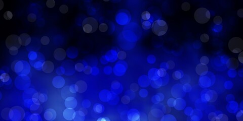 Dark BLUE vector background with bubbles. Abstract decorative design in gradient style with bubbles. Pattern for business ads.
