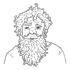 Vector Outline Character - Shaggy Old Man with Huge Beard.