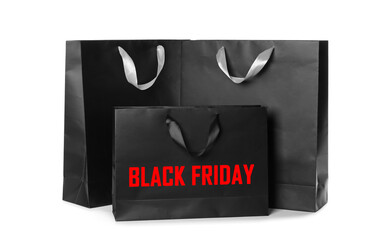 Paper shopping bags on white background. Black friday