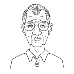 Vector Outline Character - Old Man in Eyeglasses.