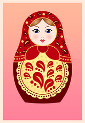 Russian doll matryoshka isolated on red gradient background