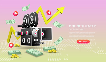 online Cinema service concept Illustration. with colorful elements.