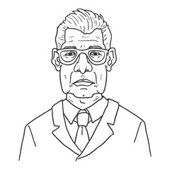 Obraz premium Vector Outline Character - Old Man in Eyeglasses and Suit.