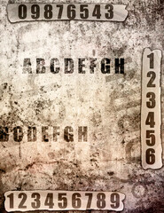 grunge background with words and numbers