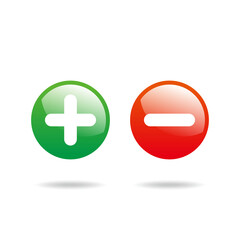 Fototapeta premium Positive and Negative Glossy Icon with Green and Red Color, Positive and Negative Sign or Symbol Illustration Template Vector