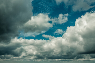 Dramatic sky with clouds. Aerial view