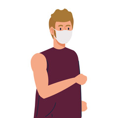 man wearing protective medical mask against covid 19 on white background vector illustration design