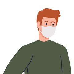 man wearing protective medical mask against covid 19 on white background vector illustration design