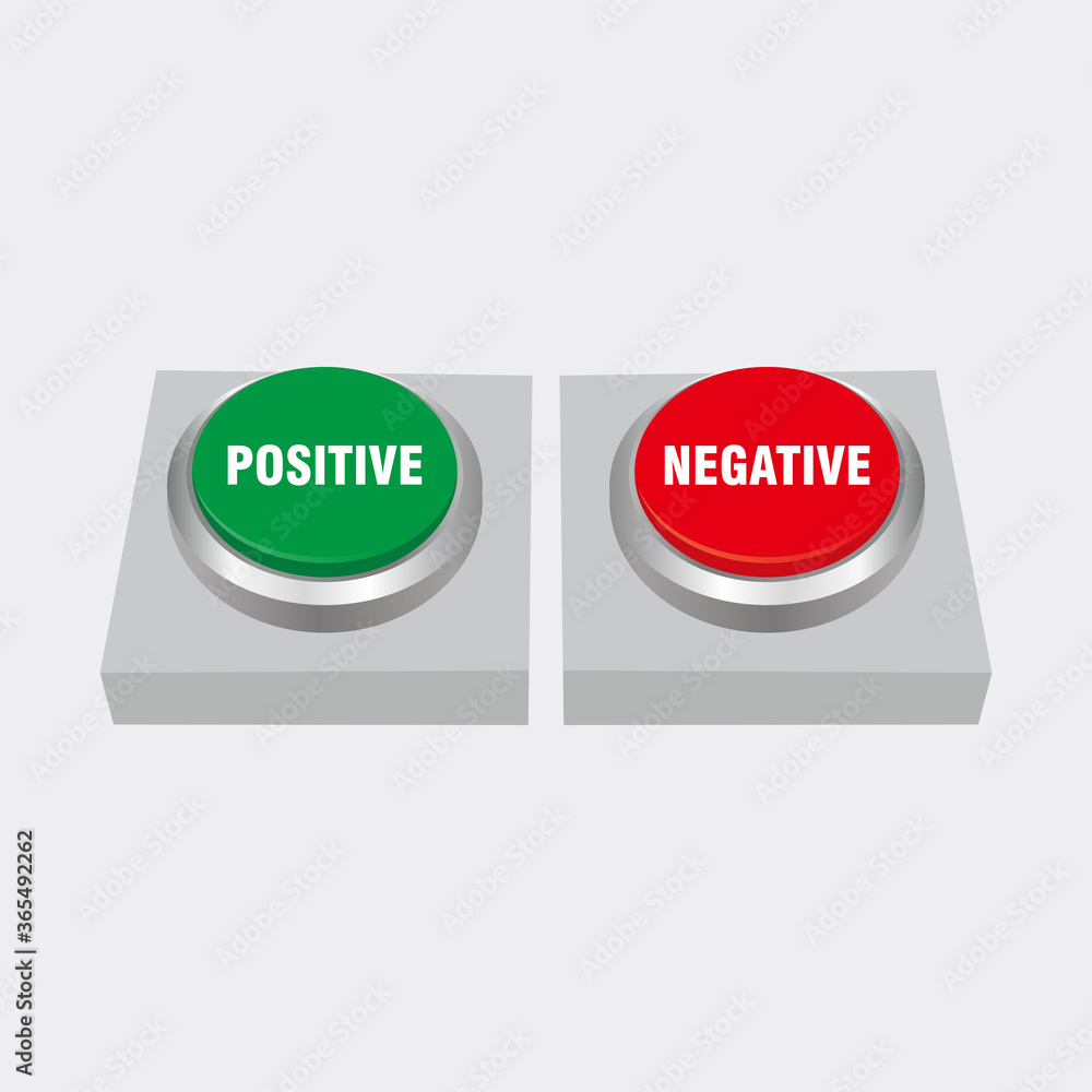 Poster choice between positive and negative illustration, positive and negative button sign template vector