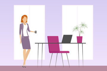 Workplace of office worker. Vector illustration.