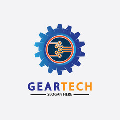 Tech gear logo vector design template. Technology Logo Template Design Vector, Emblem, Design Concept, Creative Symbol, Icon