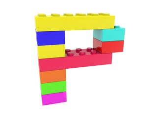Obraz premium The letter P is composed of toy bricks of different colors on white