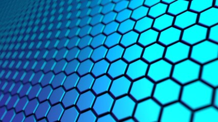 Abstract background with hexagonal elements. Blue carbon fiber technology design. 3D rendering
