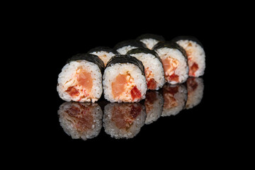 Sushi on a black hundred percent black background