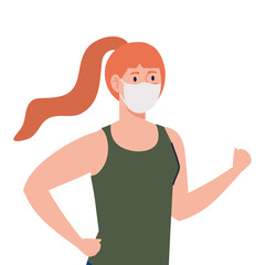 woman wearing medical protective mask against covid 19 on white background vector illustration design
