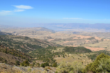 Panorama of the mountains of Uzbekistan. View of the mountains. Beldersay mountains, a beautiful place for tourists.
