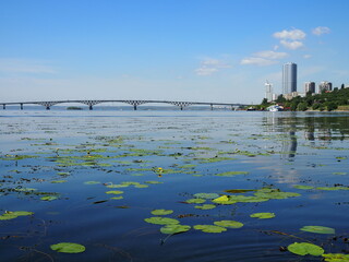 Beautiful view of the Saratov bridge across the Volga