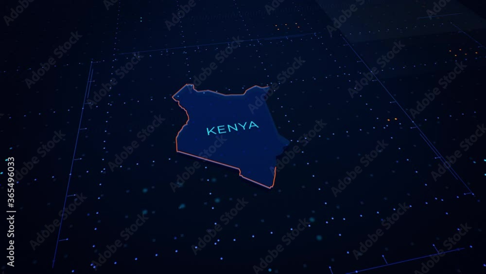 Poster 3d render of kenya map. camera flying through digital space.