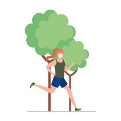 woman marathoner running wearing medical mask, on outdoor, prevention coronavirus covid 19 vector illustration design