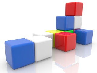 Obraz premium Toy blocks in different colors and constructions on a white background