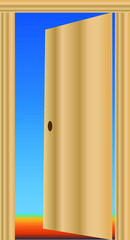 open door on blue background