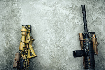 Modern weapon series. US Army assault rifle, close up.