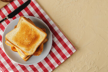 Toasted bread close up on wooden table