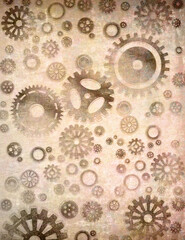 Old gear and clock mechanism background or texture, mixed media