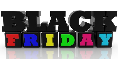 Fototapeta premium BLACK FRIDAY colorful concept on black toy blocks