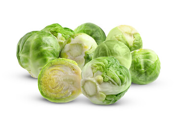 Fresh tasty Brussels sprouts on white background