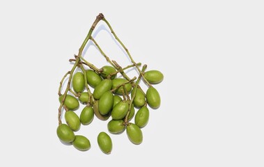 Cluster of Hog Plum or Spondias Mombin Isolated on White Background with Copy Space