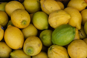 Fresh lemons photography, top view, fruits