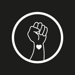 Hand symbol for the black lives matter protest in the USA. Arm with a heart tattoo, surrounded by a circle. Flat style vector illustration.