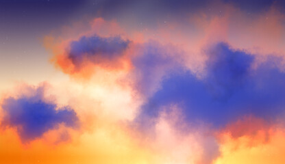 Illustration of a Sunset Sky with Purple Clouds