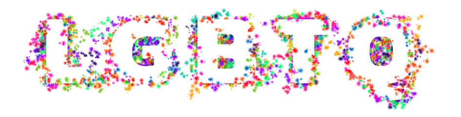 abstract alphabet LGBTQ and rainbow spray multicolor on white background