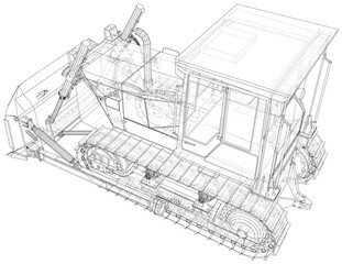 Building bulldozer illustration vector. Wire-frame line isolated. Vector rendering of 3d.