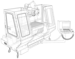 Vector Wire-frame Milling machine. The layers of visible and invisible lines are separated. EPS10 format. Vector created of 3d.