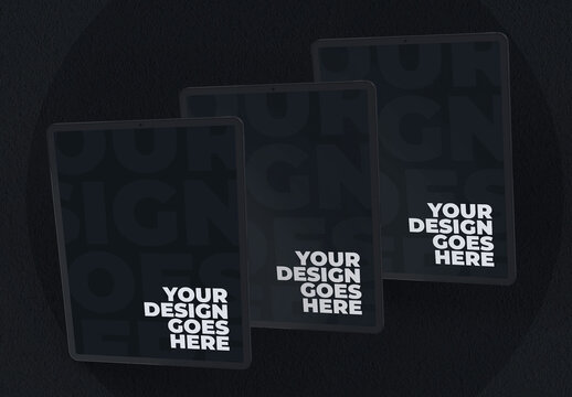Dark Clay Vertical Tablet Set Mockup with Branch and Window Shadows