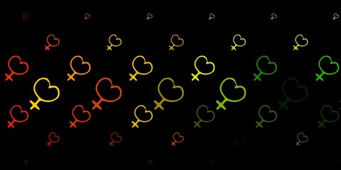 Dark Green, Yellow vector backdrop with woman's power symbols.