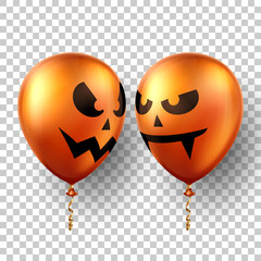 Halloween scary air balloons isolated on transparent background. Design element for greeting card, party invitation or sale banner