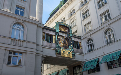 Ankeruhr (Anker clock), Famous Astronomical Art Nouveau Clock On Hoher Markt in Vienna Austria,...