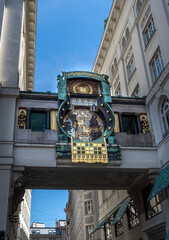 Ankeruhr (Anker clock), Famous Astronomical Art Nouveau Clock On Hoher Markt in Vienna Austria, Build By Franz Matsch In 1914