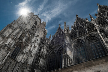 Bright Sun Shines Over Cathedral Stephansdom In The Inner City Of Vienna In Austria