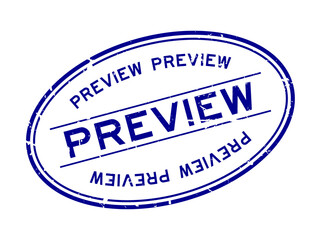 Grunge blue preview word oval rubber seal stamp on white background