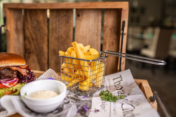 Delicious french fries with mayo 