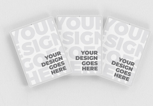 Vertical Set of White Clay Tablet Mockups with Tree Shadow and Plaster