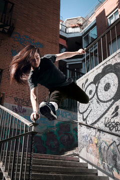 Girl Parkour Hair Red Jump Young