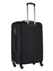 black plastic suitcase on wheels