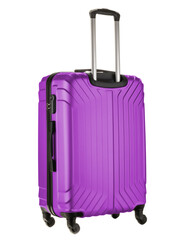 purple plastic suitcase on wheels